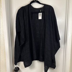 Torrid Embroidered Woven Ruana Black Open-Front Kimono with Relaxed Fit